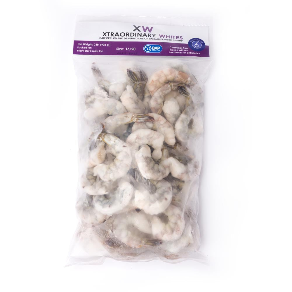 XW: Xtraordinary White Shrimp IQF Tail On, Peeled & Deveined Shrimp 16 - 20 2lb