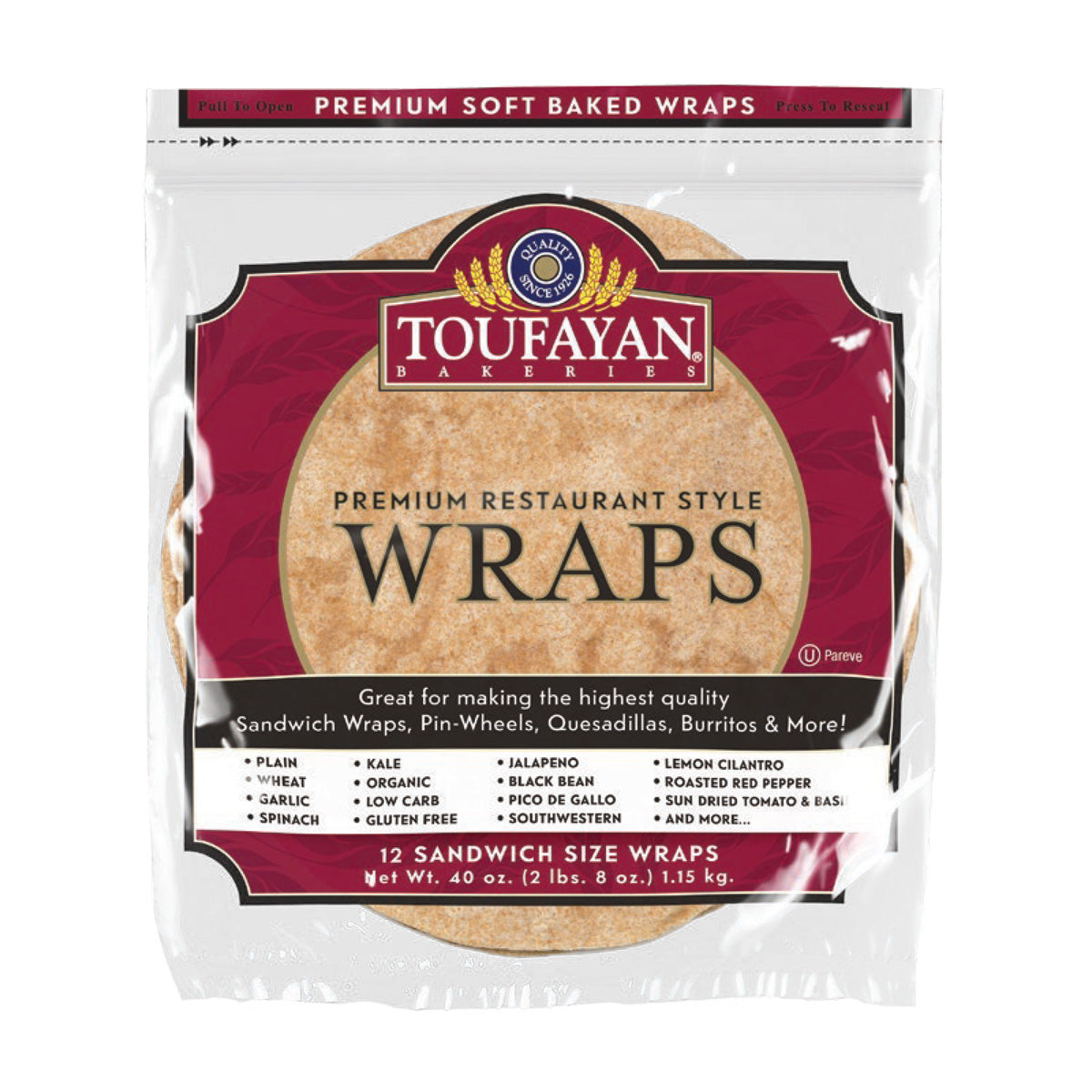 Toufayan Bakeries 12 Whole Wheat Wraps 12 CT
