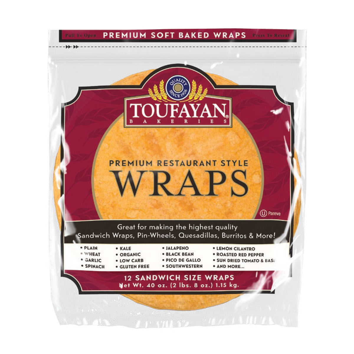 Wholesale Toufayan Bakeries 12 Tomato Wraps 12 CT- Bulk