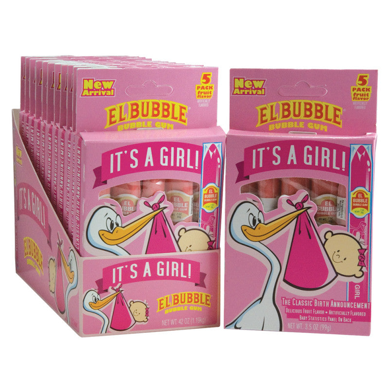 Wholesale El Bubble It's A Girl Bubble Gum Cigars 5 Pc Box- Bulk