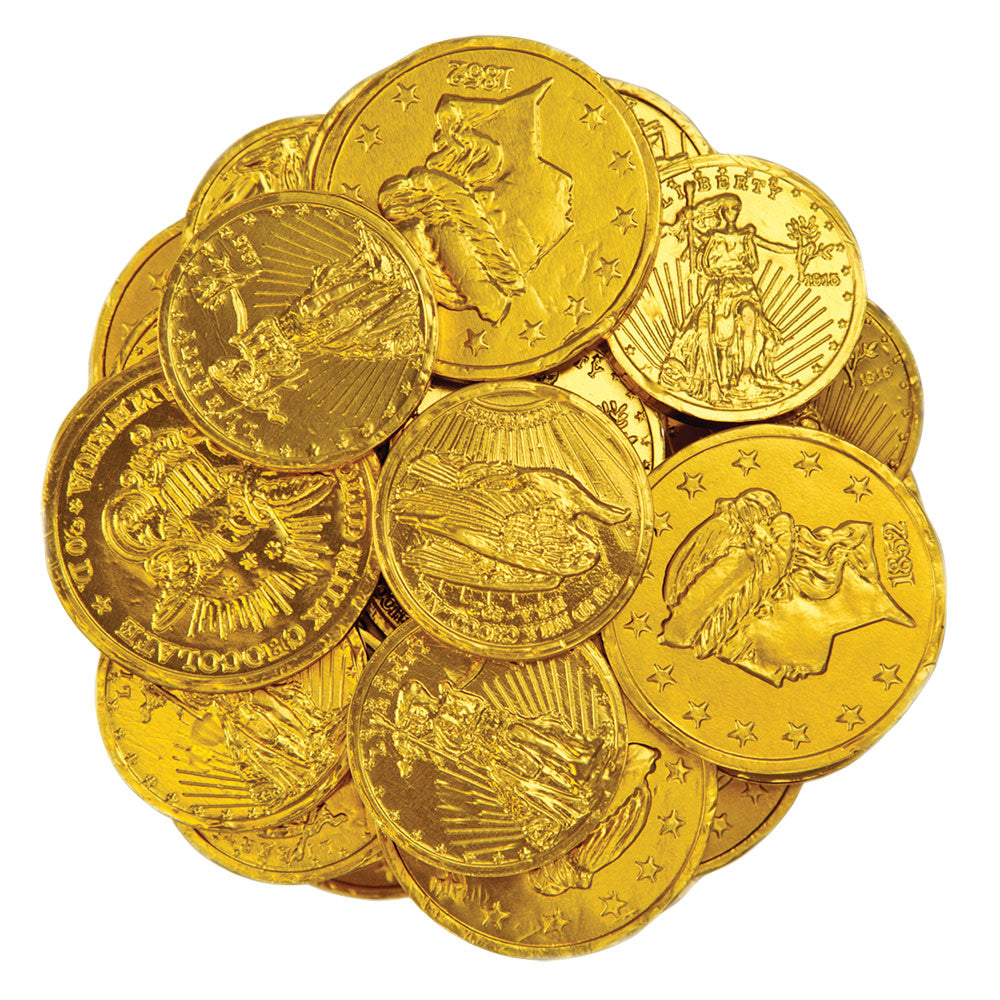 Wholesale Madelaine Assorted Sizes Milk Chocolate Gold Foiled Coins- Bulk