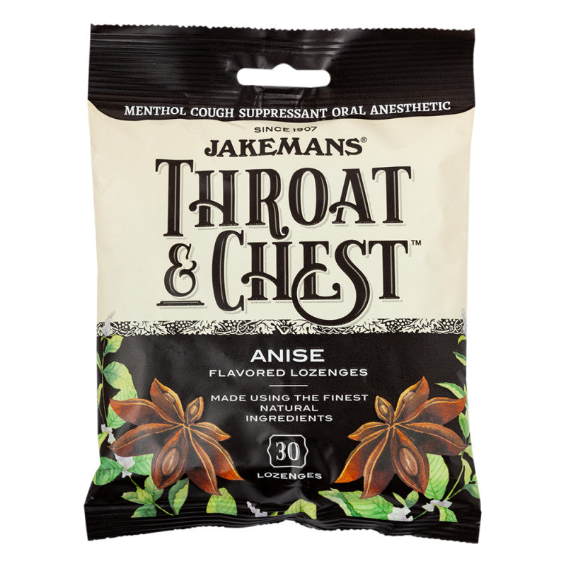 Wholesale Jakemans Throat & Chest Anise Cough Drops 30 Pc 4 Oz Peg Bag- Bulk
