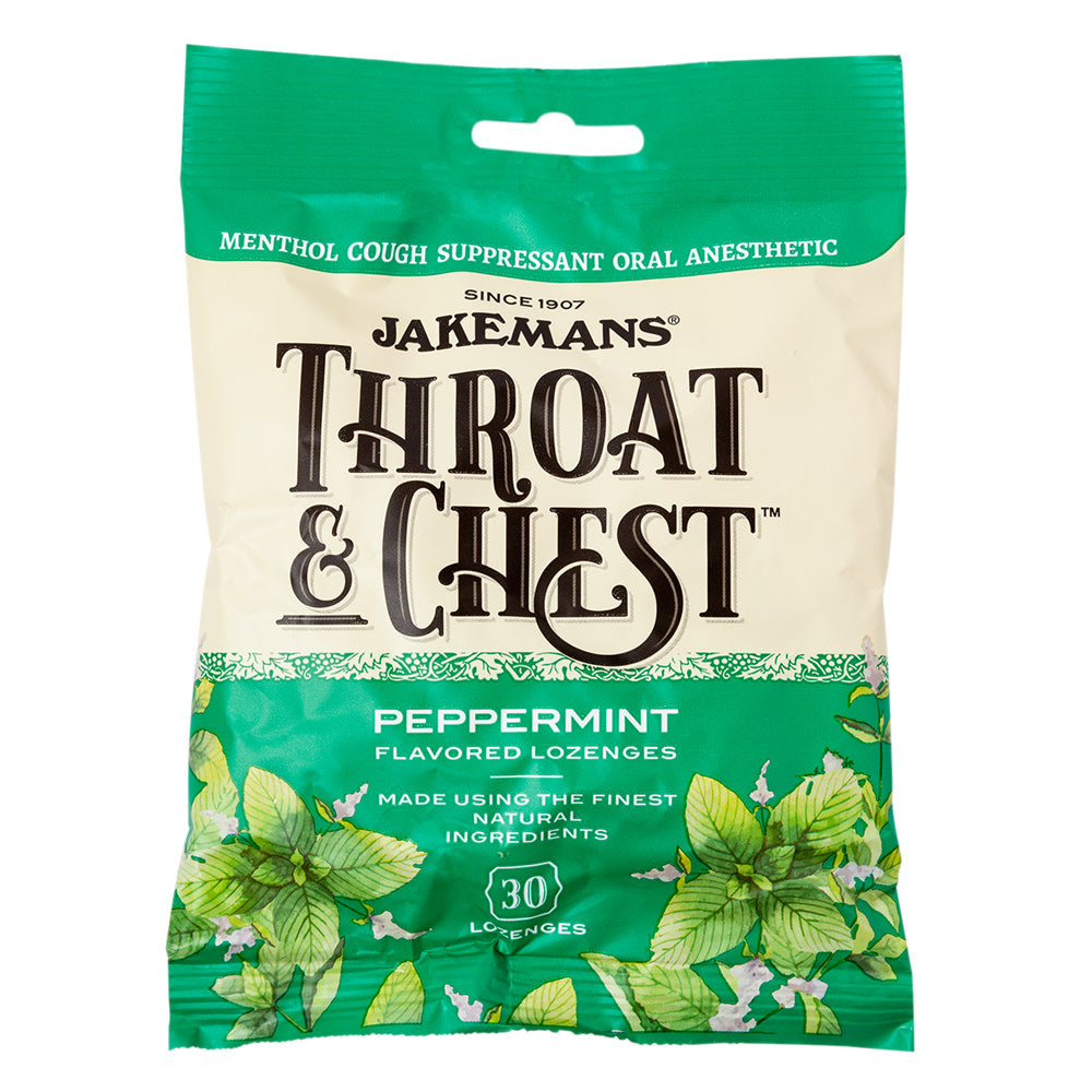 Jakemans Throat & Chest Peppermint Cough Drops 30 Pc 4 Oz Peg Bag