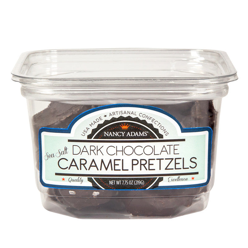 Wholesale Nancy Adams Dark Chocolate Sea Salt Caramel Pretzels 7.75 Oz Tub- Bulk