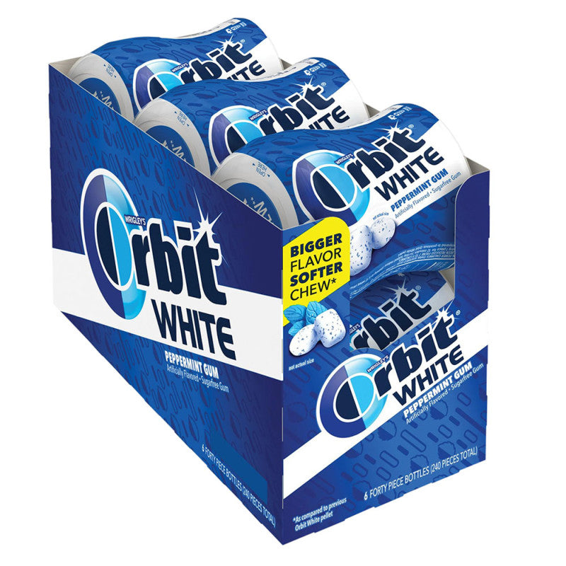 Wholesale Orbit White Sugar Free Soft Chew Peppermint Gum 40-Piece Bottle- Bulk
