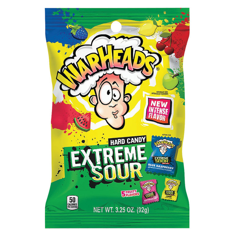 Wholesale Warheads Extreme Sour Hard Candy 3.25 Oz Peg Bag- Bulk