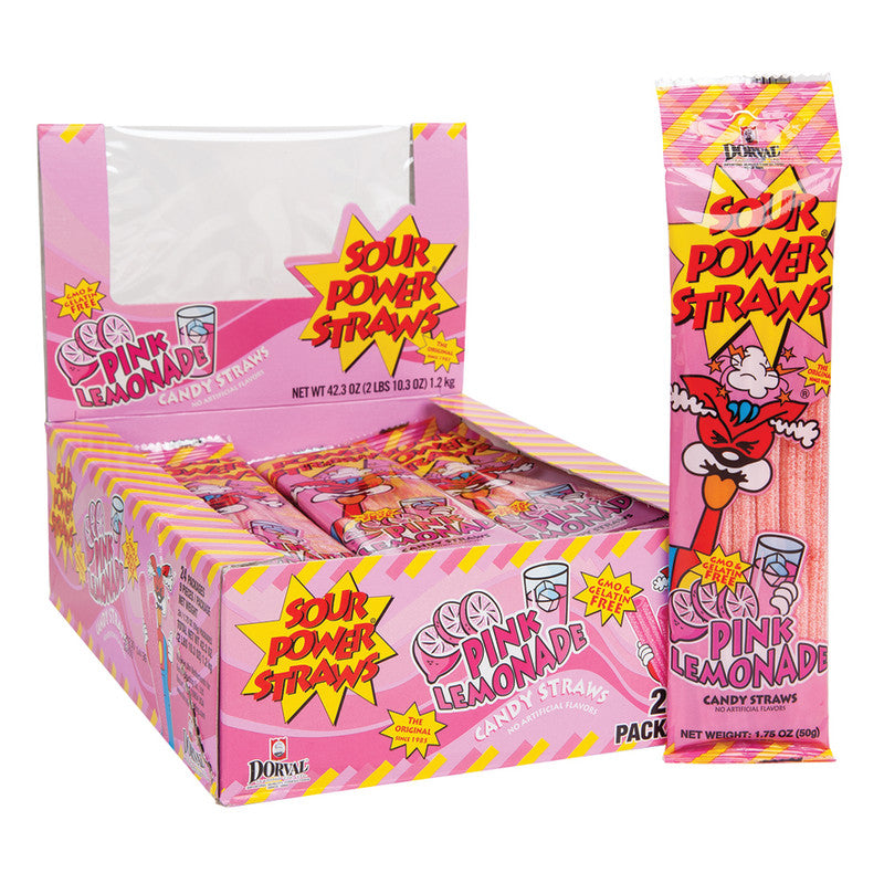Wholesale Sour Power Straws Pink Lemonade 1.75 Oz- Bulk