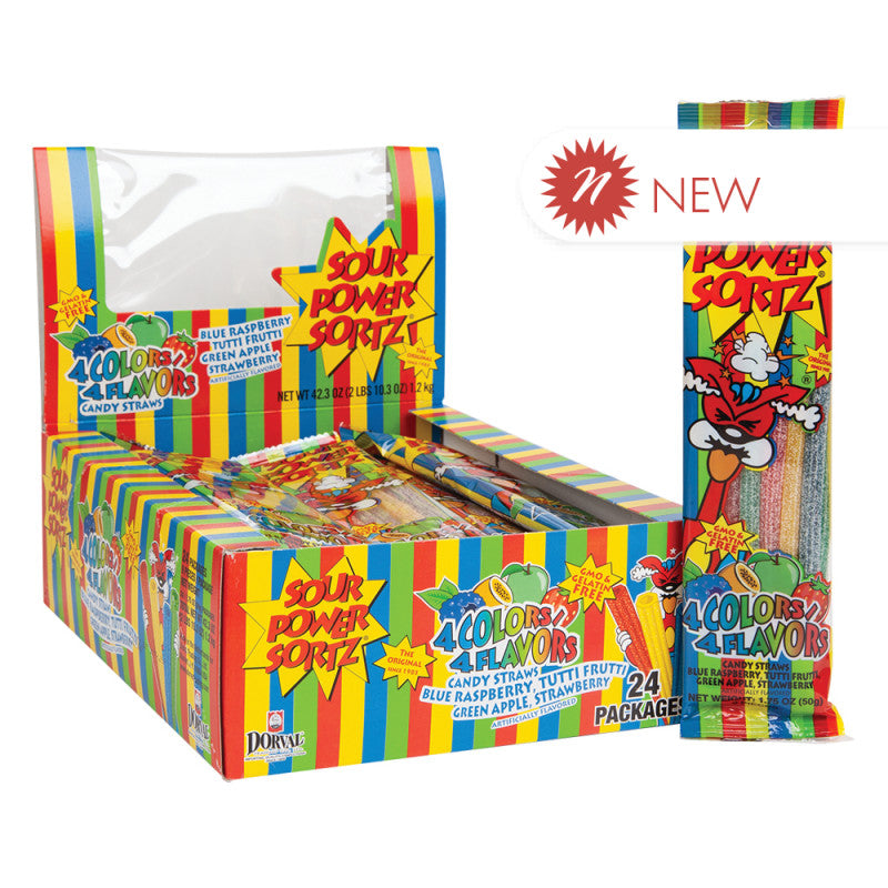 Wholesale Sour Power Straws Sortz Assorted Flavor Pack 1.75 Oz- Bulk