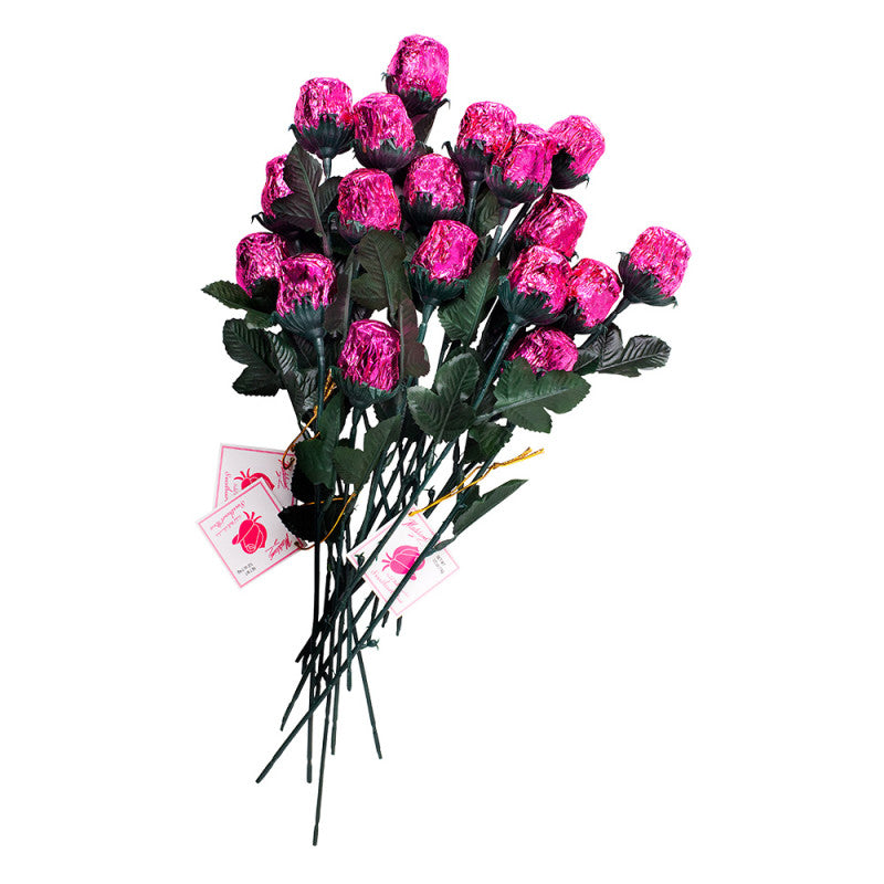 Wholesale Madelaine Milk Chocolate Pink Foiled Roses 0.5 Oz 9.5"- Bulk