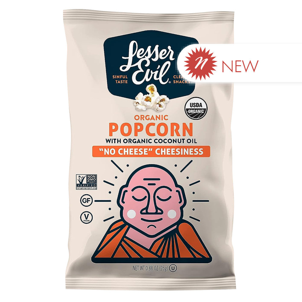 Wholesale Lesser Evil Organic Popcorn "No Cheese" Cheesiness .88 Oz Bag- Bulk
