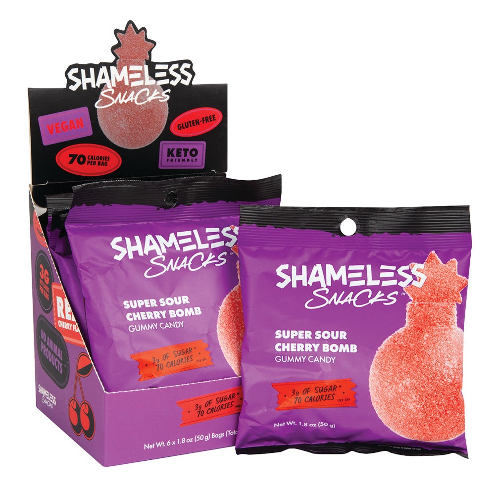 Wholesale Shameless Snacks Super Sour Cherry Bomb Gummy Candy 1.08 Oz Bag- Bulk
