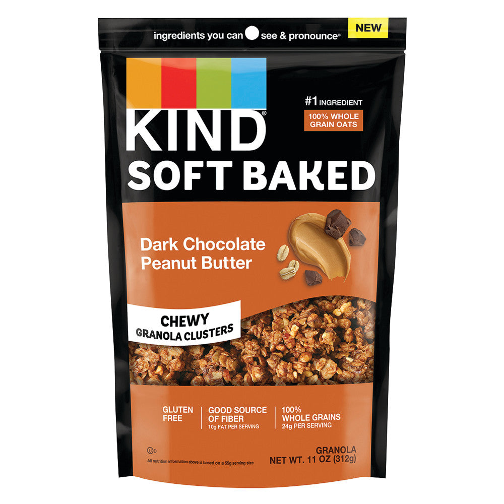 Wholesale Kind Soft Baked Dark Chocolate Peanut Butter Chewy Granola Clusters 11 Oz Bag- Bulk