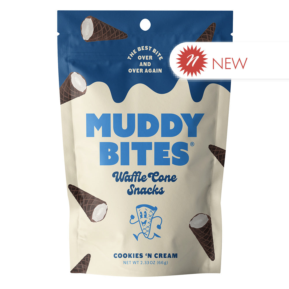 Wholesale Muddy Bites Cookies And Cream Waffle Cone Snacks 2.33 Oz Pouch- Bulk