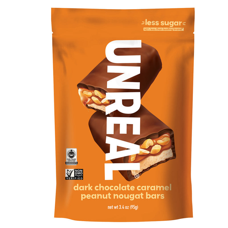 Wholesale Unreal Dark Chocolate Caramel Peanut Nougat Bars 3.4 Oz Bag- Bulk