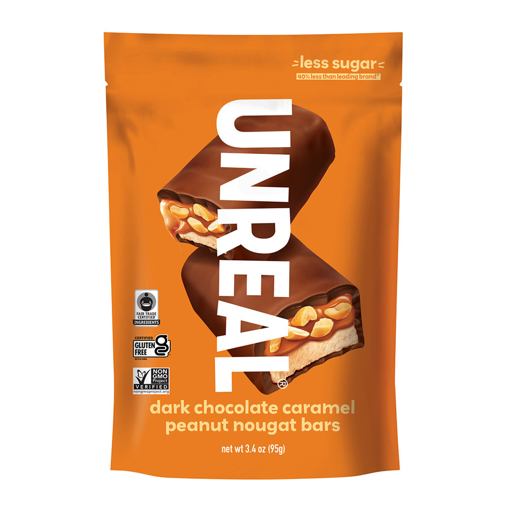 Wholesale Unreal Dark Chocolate Caramel Peanut Nougat Bars 3.4 Oz Bag- Bulk