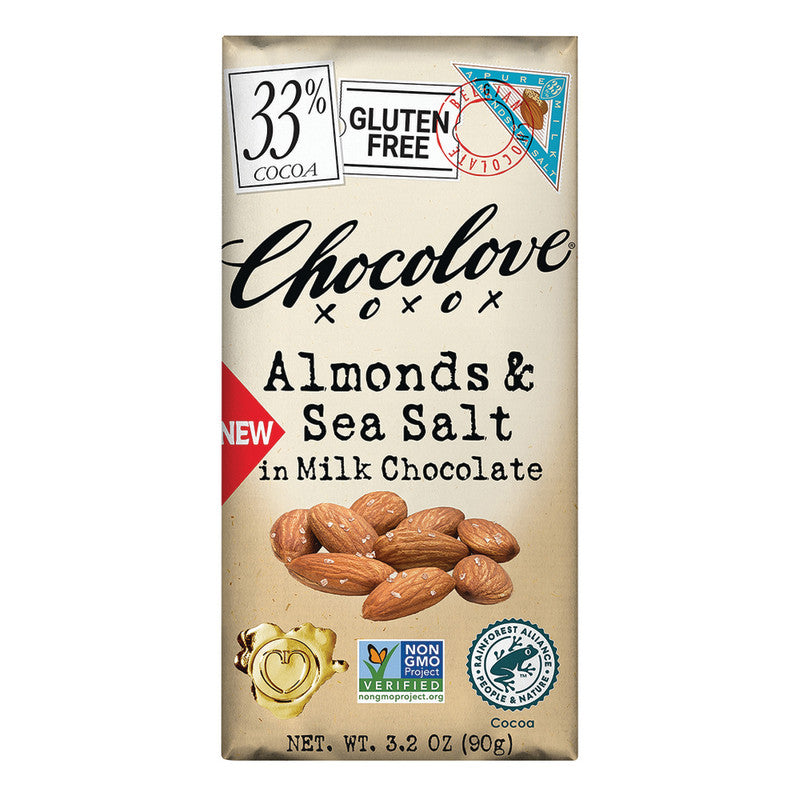 Wholesale Chocolove Milk Chocolate Almonds Sea Salt 3.2 Oz Bar- Bulk