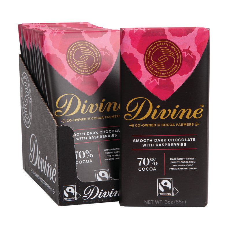 Wholesale Divine 70% Dark Chocolate With Raspberries 3 Oz Bar- Bulk