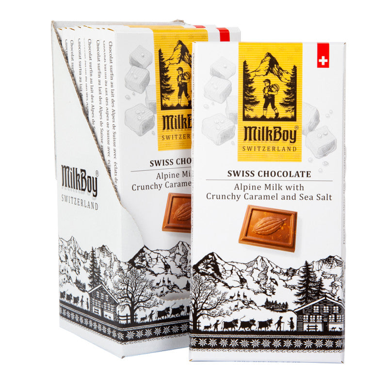 Wholesale Milkboy Swiss Alpine Milk Chocolate With Crunchy Caramel And Sea Salt 3.5 Oz Bar- Bulk