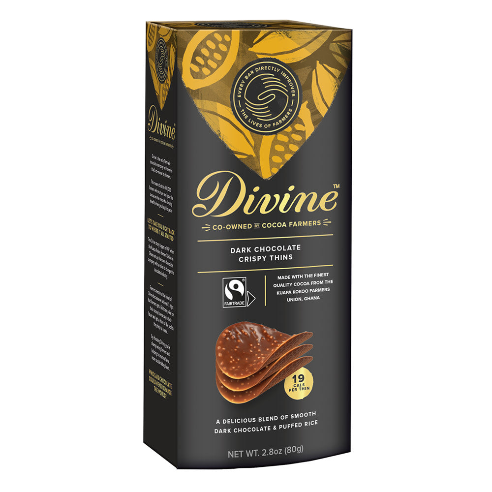 Wholesale Divine Dark Chocolate Crispy Thins 2.8 Oz Box- Bulk