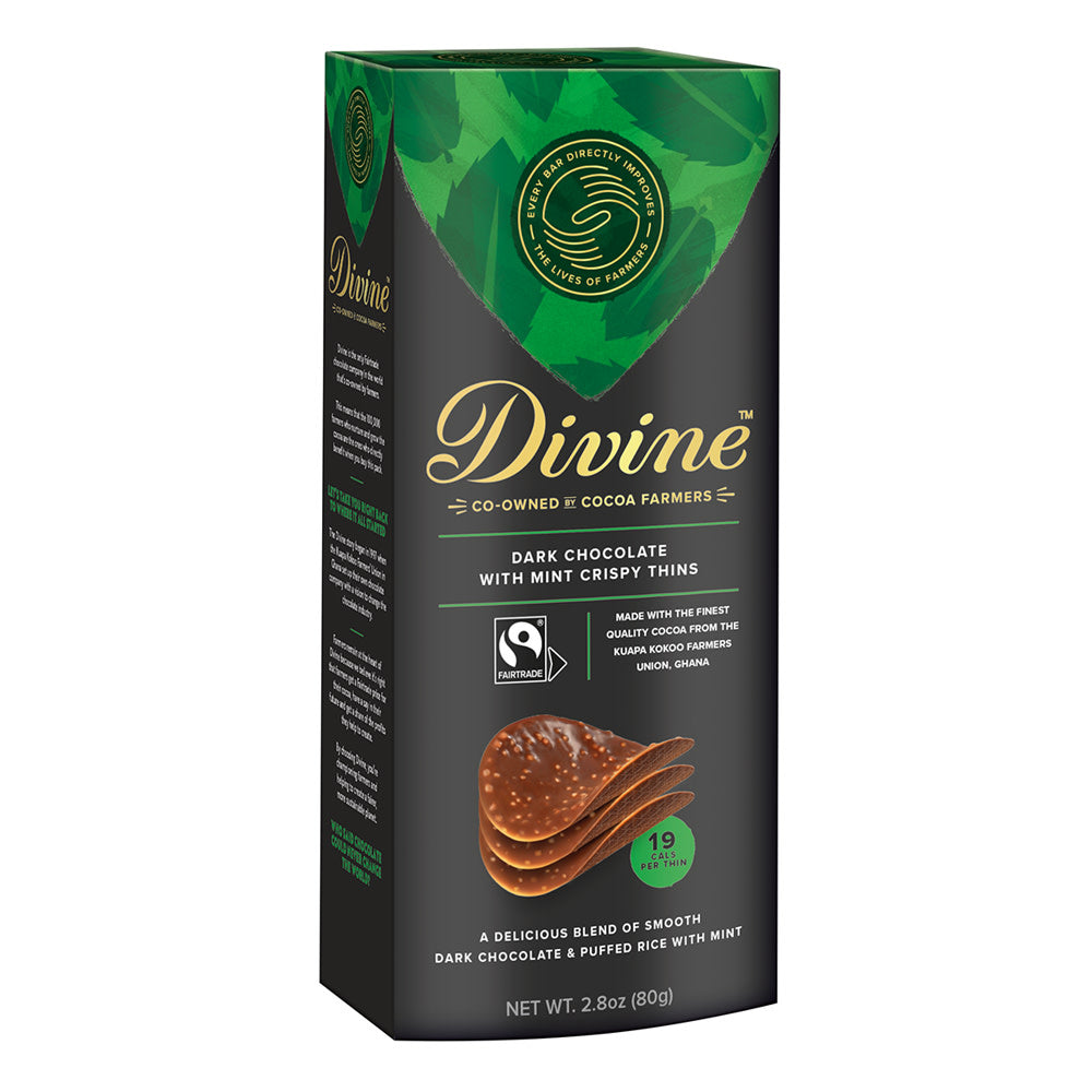 Wholesale Divine Dark Chocolate With Mint Cripsy Thins 2.8 Oz Box- Bulk
