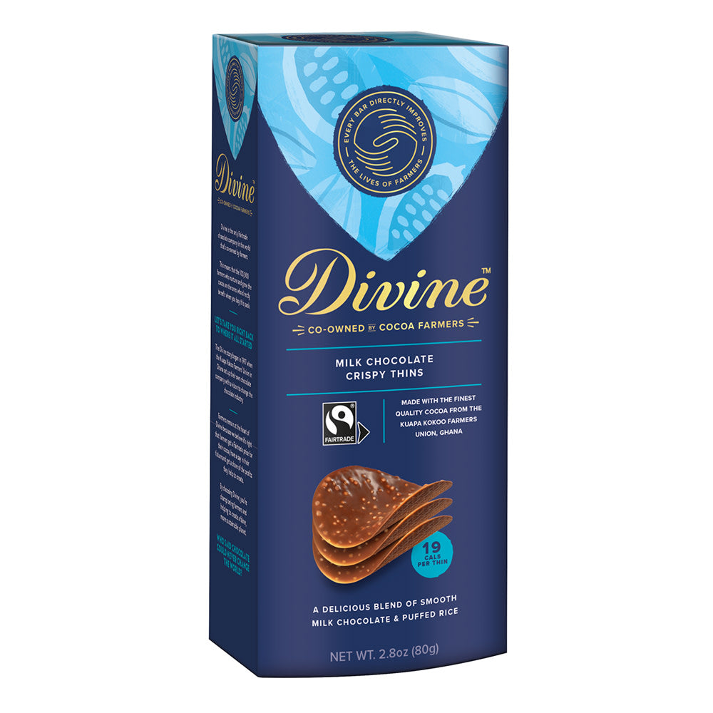 Wholesale Divine Milk Chocolate Crispy Thins 2.8 Oz Box- Bulk