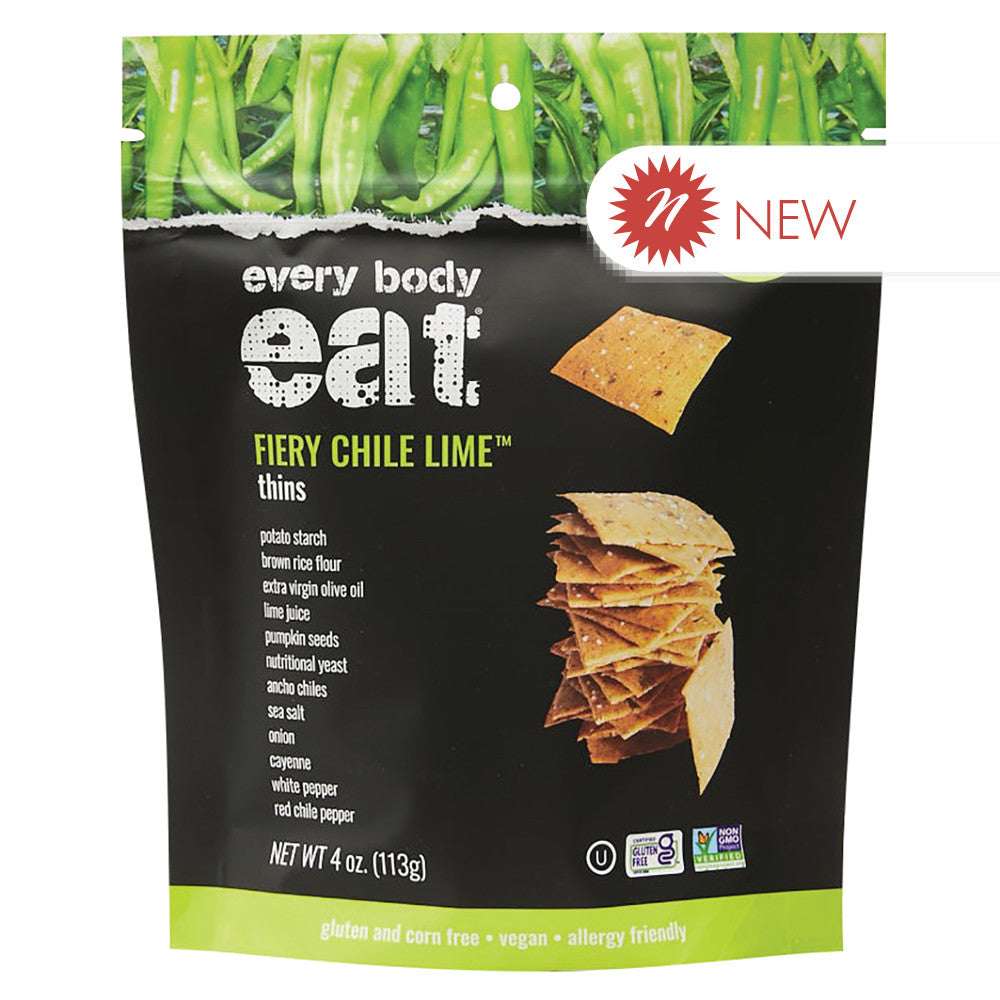 Wholesale Every Body Eat Fiery Chile Lime Thins 4 Oz Pouch- Bulk