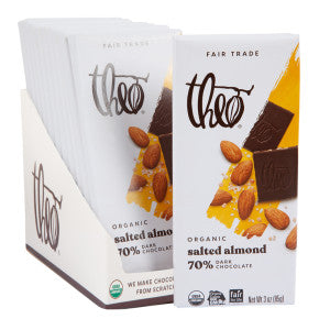 Wholesale Theo Salted Almond 70% Dark Bar 3 Oz- Bulk