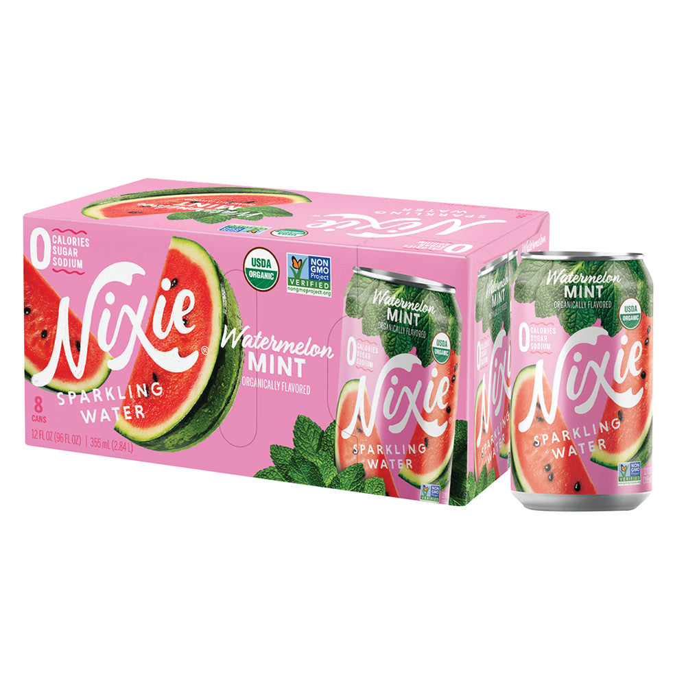 Nixie Organic Sparkling Watermelon Mint Water 3 Pack 12 Oz Cans