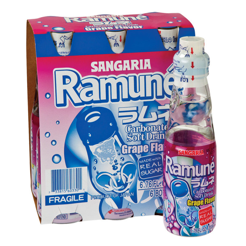 Wholesale Sangaria Ramune Grape Soda 6 Pk 6.76 Oz Bottles- Bulk