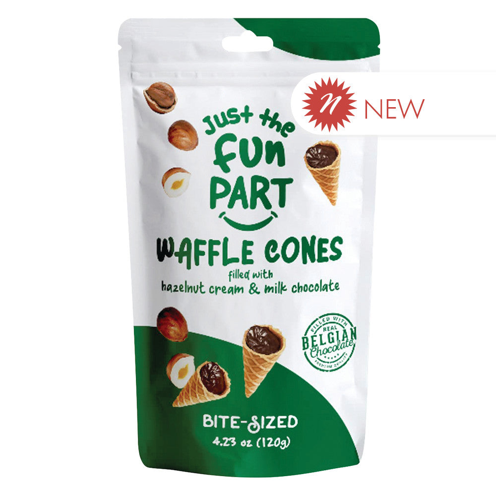 Wholesale Just The Fun Part Bite Sized Waffle Cones Filled With Hazelnut Cream & Milk Chocolate 4.23 Oz Peg Bag- Bulk