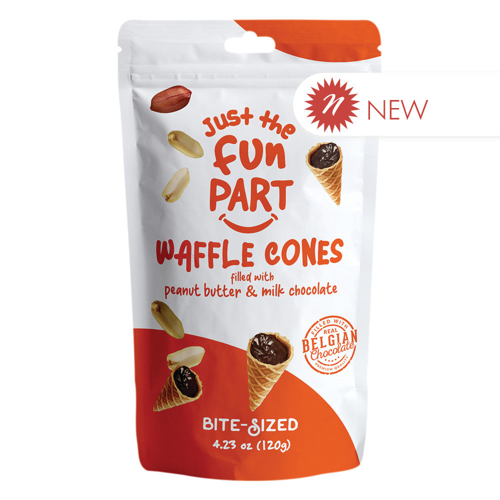 Wholesale Just The Fun Part Waffle Cones Filled With Peanut Butter & Milk Chocolate 4.23 Oz Peg Bag- Bulk