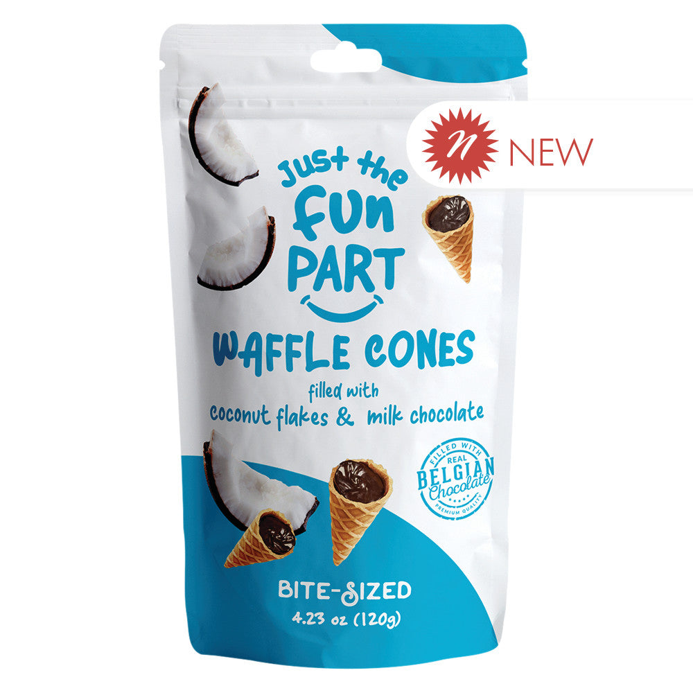 Wholesale Just The Fun Part Bite Sized Waffle Cones Filled With Coconut Flakes & Milk Chocolate 4.23 Oz Peg Bag- Bulk