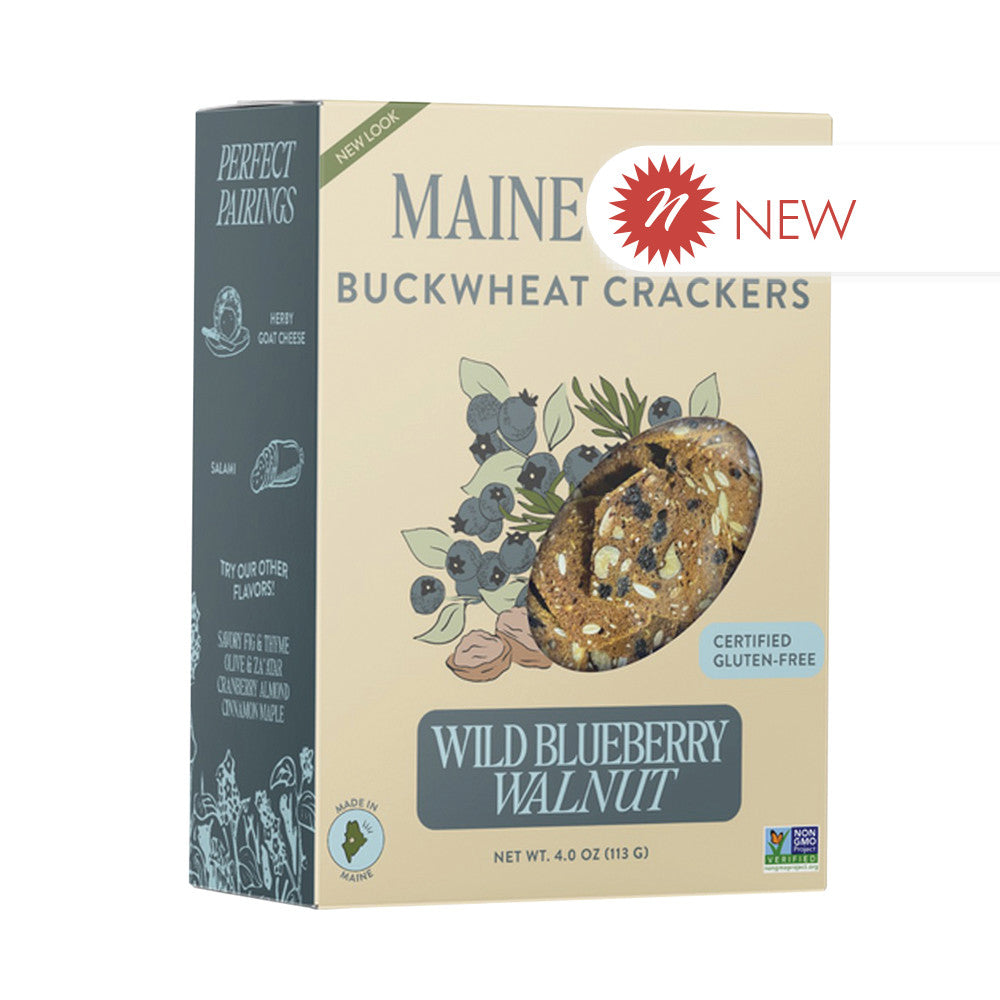 Wholesale Maine Crisp Buckwheat Crackers Wild Blueberry Walnut 4 Oz Box- Bulk