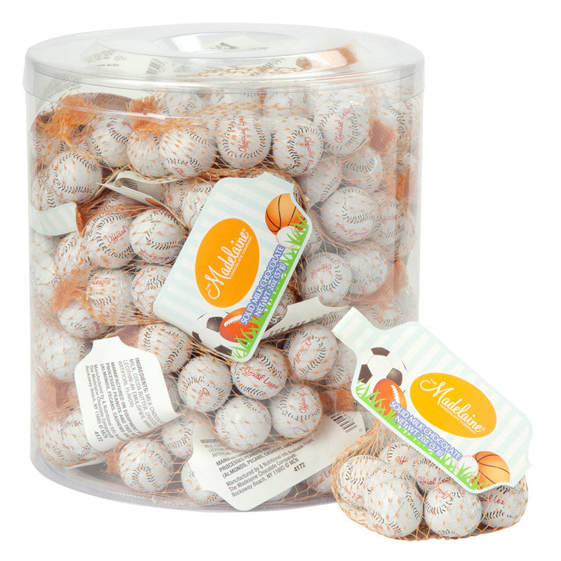 Wholesale Madelaine Milk Chocolate Foiled Baseballs 2 Oz Mesh Bag- Bulk