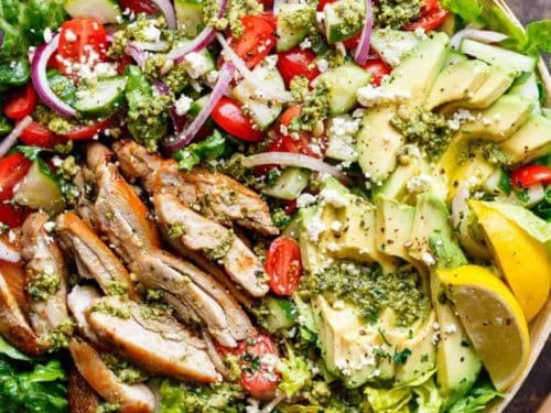 Grilled Chicken Salad with Pesto and Mozzarella