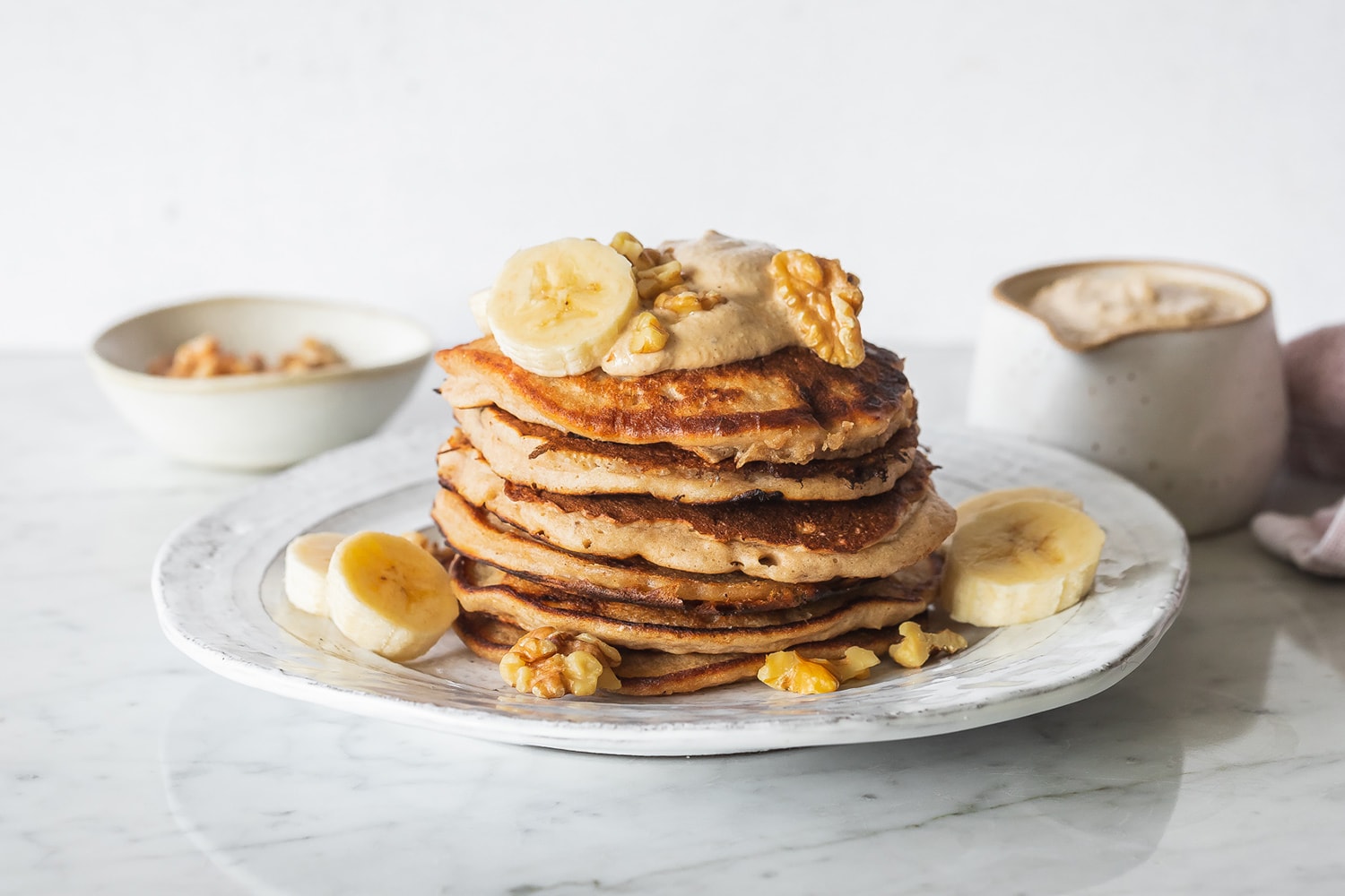Banana Pancakes with Maple Syrup and Walnuts