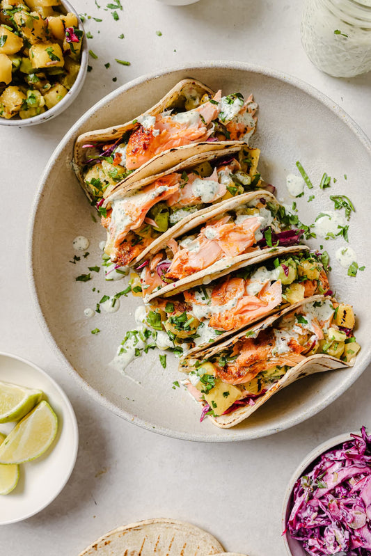 Mango Salmon Tacos with Corn Salsa