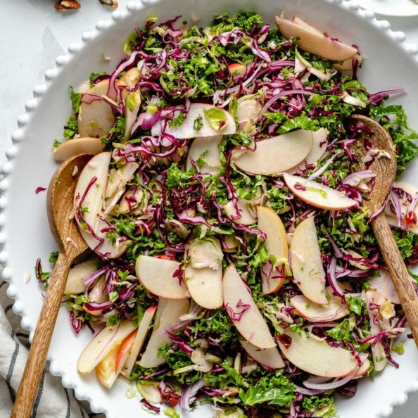 Kale and Brussels Sprouts Salad with Honeycrisp Apples and Cashews