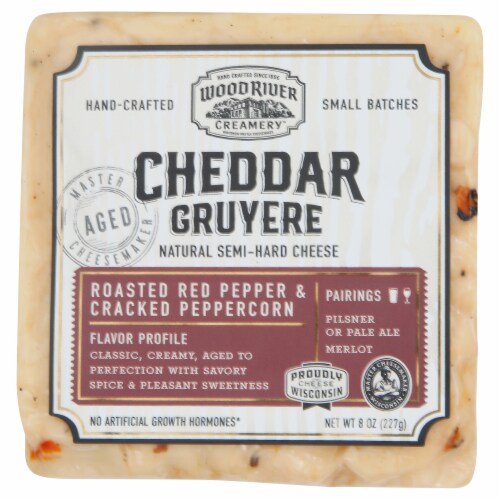 Wood River Roasted Red Pepper & Cracked Peppercorn Cheddar Gruyere 8oz 12ct