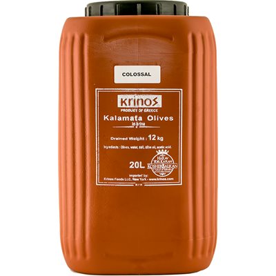 Wholesale Krinos Kalamata Olives Colossal 12Kg Keg- Bulk