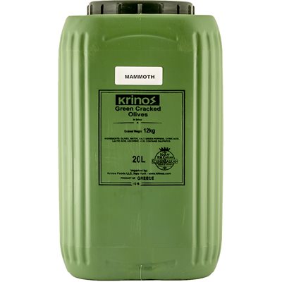 Wholesale Krinos Green Cracked Olives - Mammoth 12kg keg- Bulk
