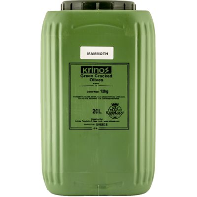 Krinos Green Cracked Olives - Mammoth 12kg keg