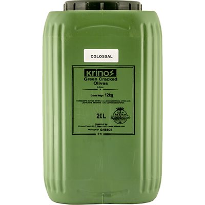 Krinos Green Cracked Olives  Colossal 12Kg Keg