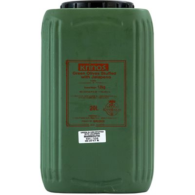 Wholesale Krinos Green Olives Stuffed With Jalapeno 12Kg Keg- Bulk