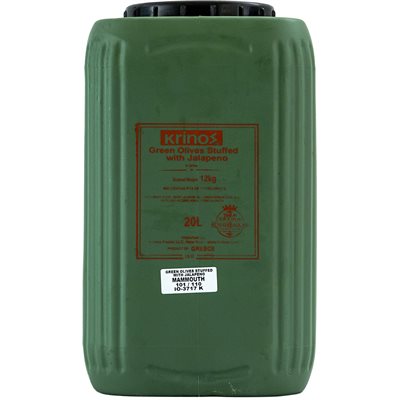 Krinos Green Olives Stuffed With Jalapeno 12Kg Keg