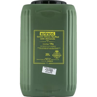 Krinos Green Olives Stuffed With Almonds 12Kg Keg