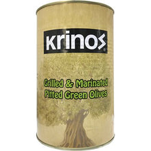 Wholesale Krinos Grilled & Marinated Pitted Green Olives 8.8lb tins- Bulk