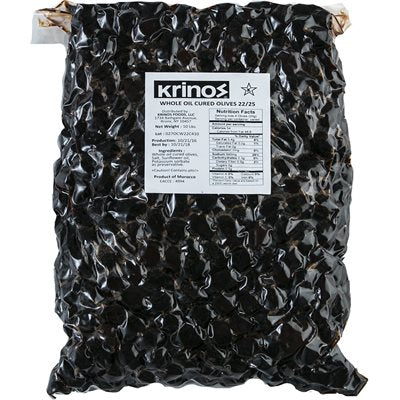 Wholesale Krinos Oil Cured Moroccan Olives Mammoth (22/25) 10Lb Vac Pack- Bulk