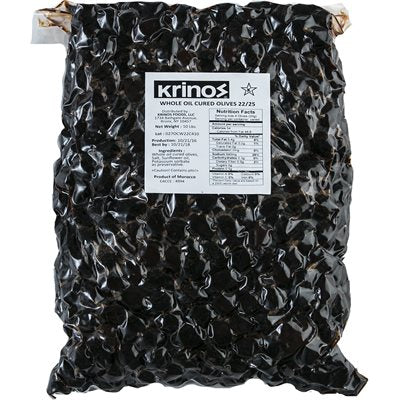 Krinos Oil Cured Moroccan Olives Mammoth (22/25) 10Lb Vac Pack