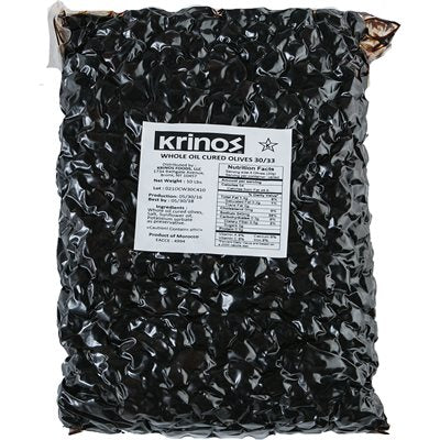 Wholesale Krinos Oil Cured Moroccan Olives Large (30/33) 10Lb Vac Pack-4 Ct Case Bulk